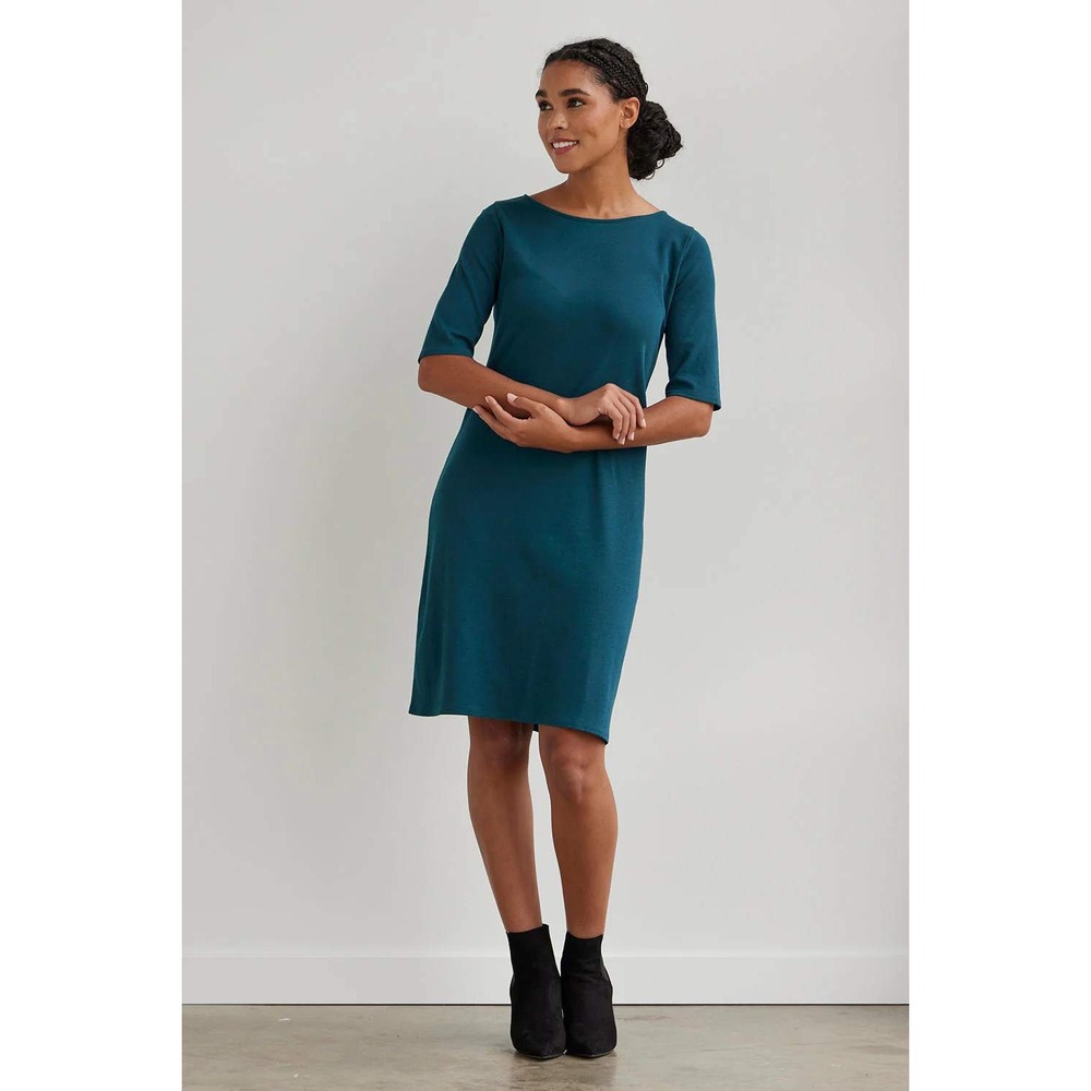 Lafayette 148 New York 100%‎ Wool Shift Dress Teal Green Square Neck Sz 8